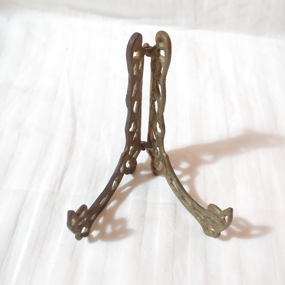 Antique Solid Brass Folding Display Stand * Photo Stand * Easel Stand